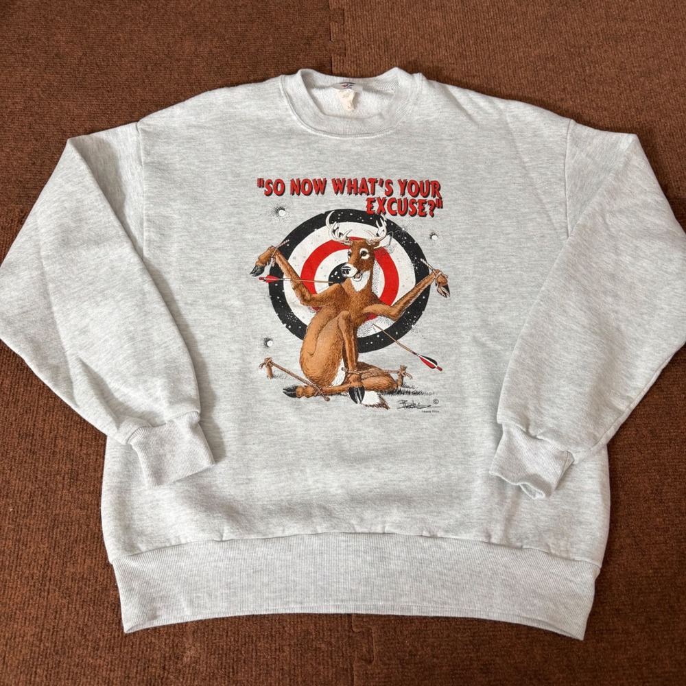 Vintage Jerzees NuBlend Funny Hunting Deer Graphic Sweatshirt Gray Mens‎ Large
